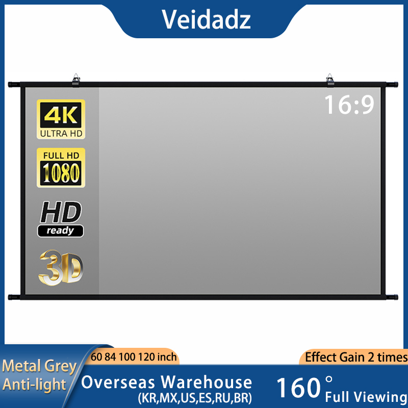 Projector Screen 100 Inch - Veidadz Projector Scherm Muur Gemonteerd Grijs