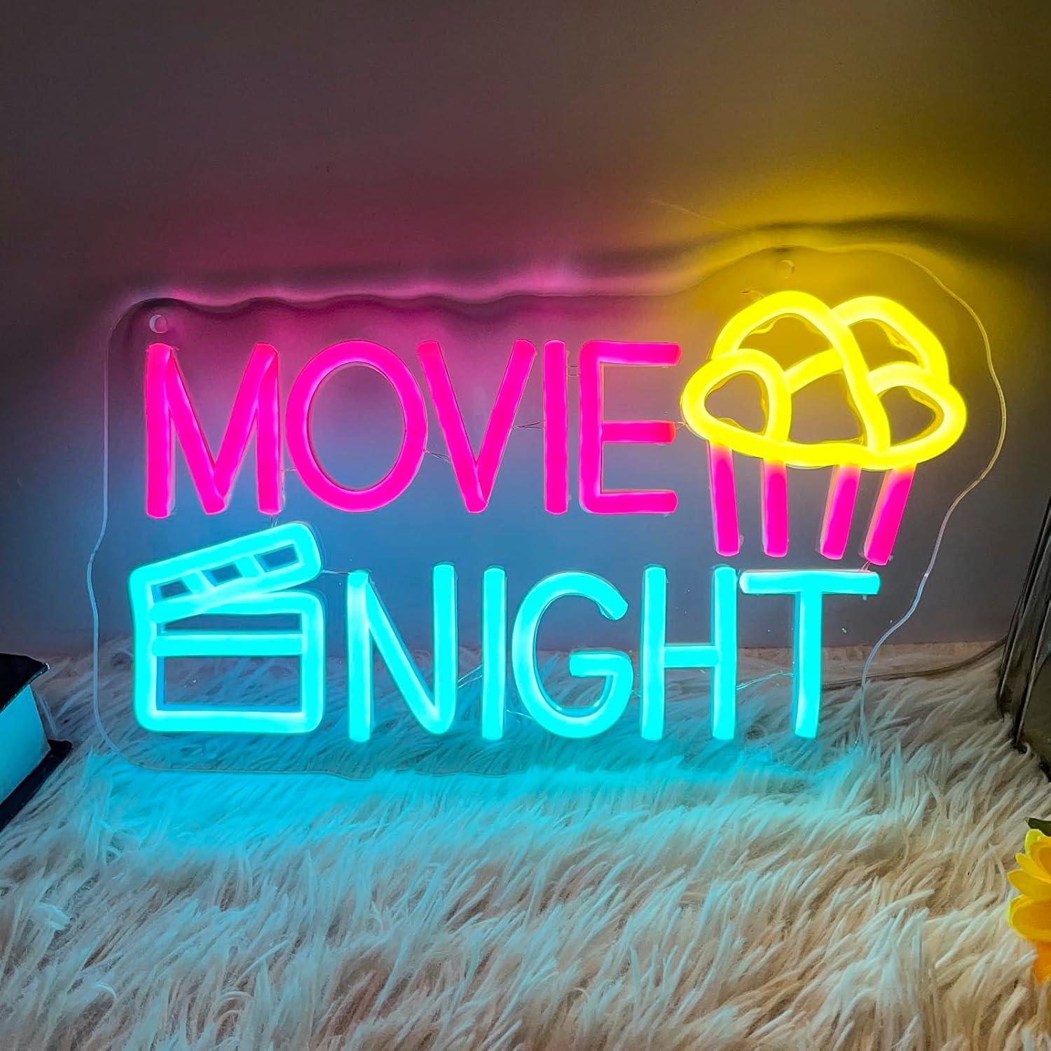Home Cinema Wall Lights - Filmaand met popcorn neonreclame, USB-dimbare LED-lampen